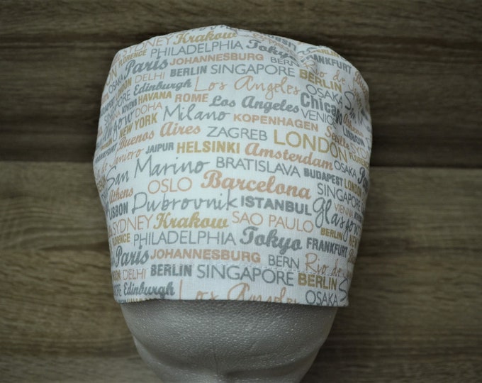 Surgical cap city names, scrub cap, bandana, cosmetic cap, chef's hat, peeling cap, surgical caps, capital names, handmade