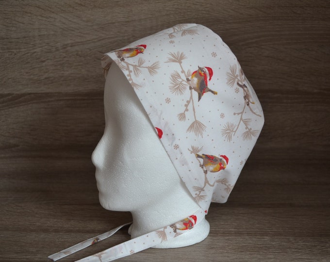 Surgical cap birds with terry cloth band, scrub cap, bandana, cosmetic cap, peeling cap, chef's hat, Christmas surgical cap, handmade