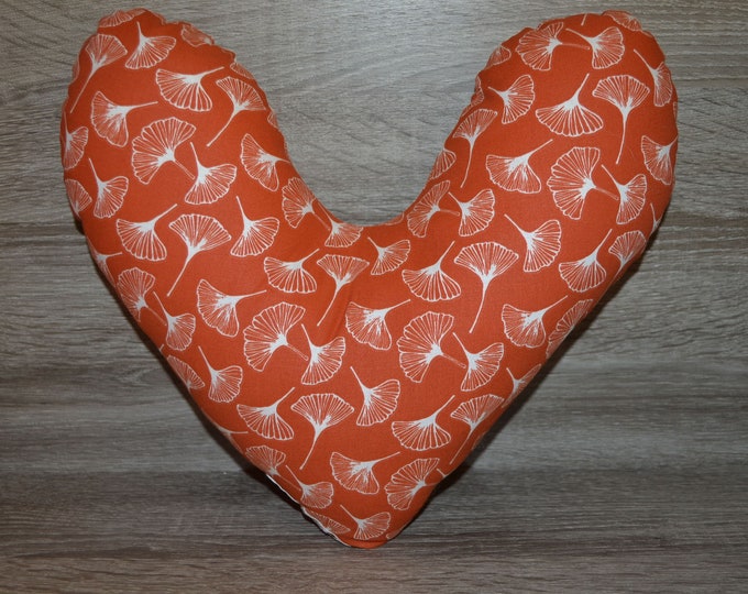 Heart pillow, breast heart pillow, mastectomy pillow, forearm pillow, breast surgery pillow, brown with ginkgo leaf, handmade