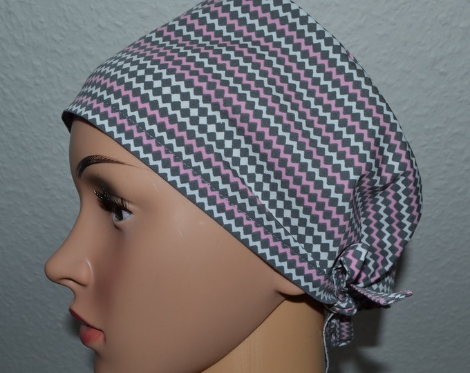 Surgical cap zigzag terry band, scrub cap, bandana, cosmetic cap, peeling cap, surgical caps, chef's hat, gray with zigzag pattern, handmade