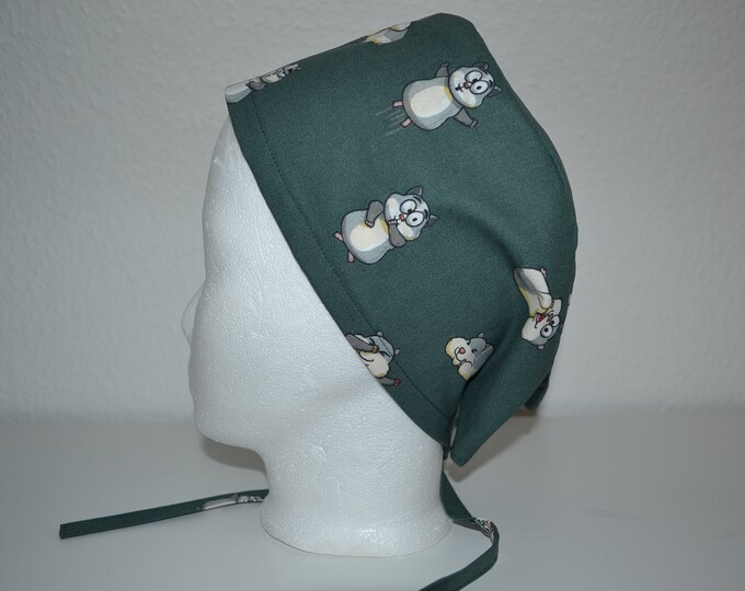 Surgical cap hamster terry cloth band, scrub cap, chef's cap, bandana, peeling cap, cosmetic cap, surgical caps, green with hamsters, handmade