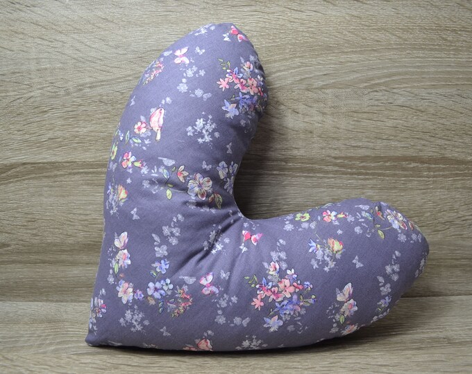 Heart pillow, breast heart pillow, mastectomy pillow, forearm pillow, breast surgery pillow, purple with butterflies and flowers, handmade