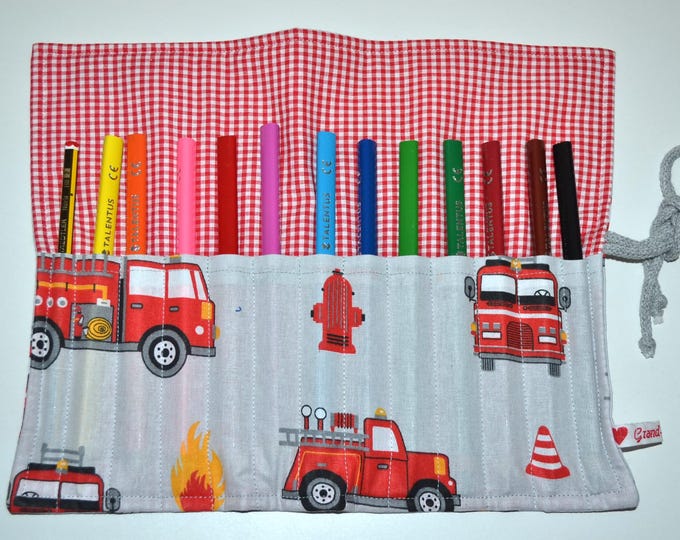 Pencil roll case fire brigade, pencil roll, pencil case, pencil roll case for 12 thick colored pencils, pencil storage, pencil case