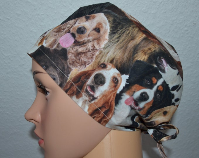 Surgical cap dog, scrub cap, bandana, peeling cap, cosmetic cap, chef's hat, surgical caps, black with dogs, handmade