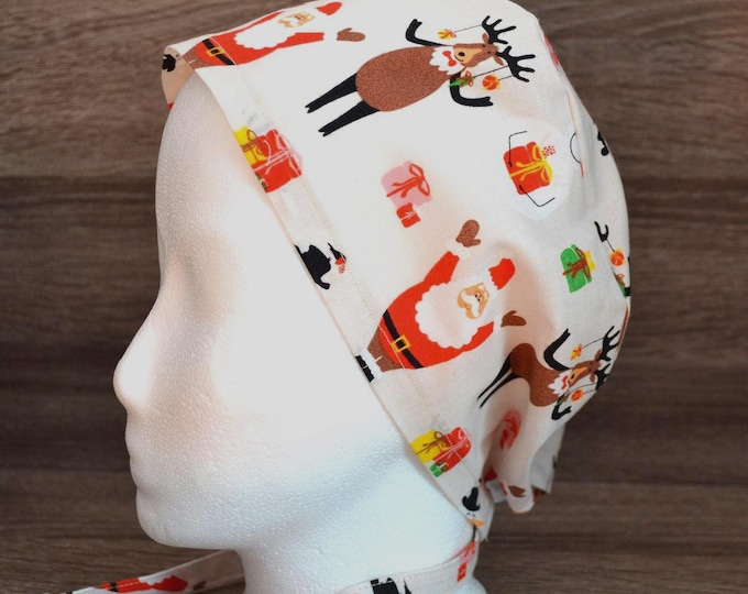 Surgical cap with moose design, scrub cap, bandana, cosmetic cap, peeling cap, chef's hat, beige with Santa Claus/moose, Christmas surgical cap, funny moose cap