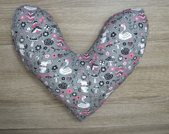 Heart pillow, breast heart pillow, mastectomy pillow, forearm pillow, breast surgery pillow, grey with swan princess, handmade