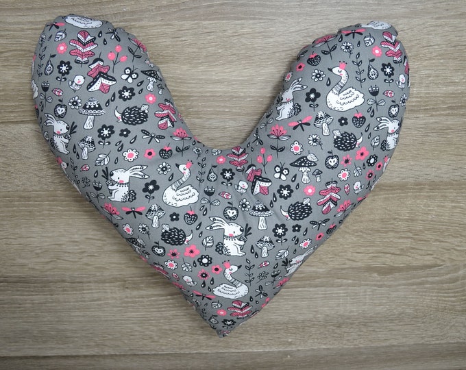 Heart pillow, breast heart pillow, mastectomy pillow, forearm pillow, breast surgery pillow, grey with swan princess, handmade