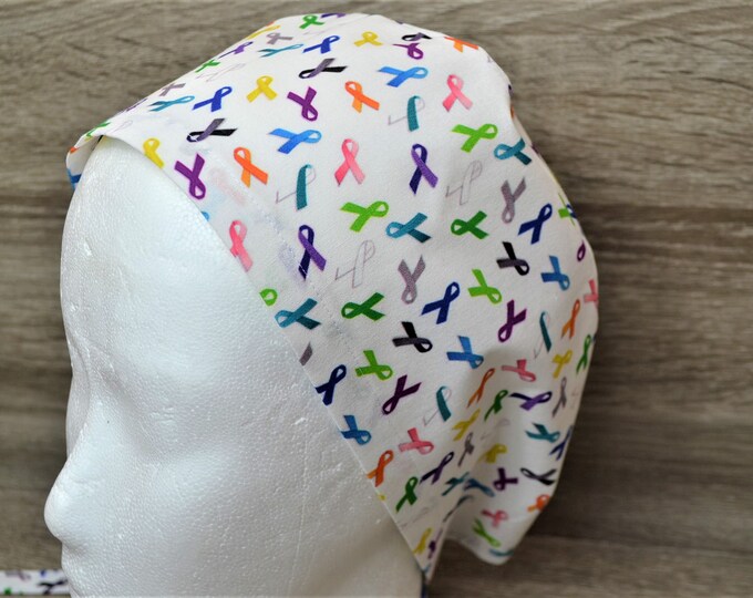 Surgical cap loops terry cloth band, scrub cap, cosmetic cap, chef's cap, bandana, peeling cap, surgical caps, white with crab loops, handmade