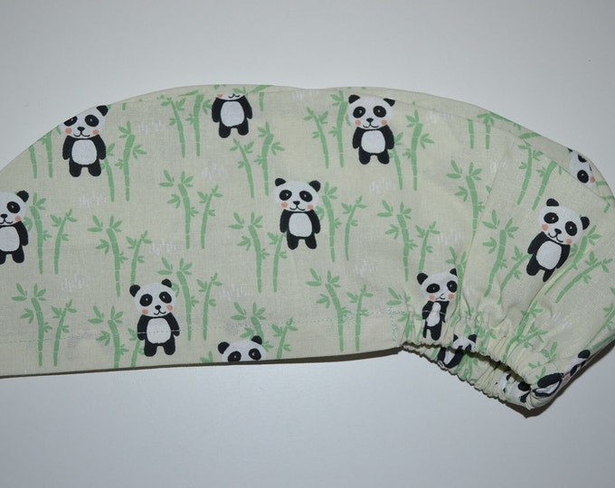 Surgical cap panda with RUBBER BAND, chef's hat, surgical caps, bandana, scrub cap, cosmetic cap, green with panda bear, handmade