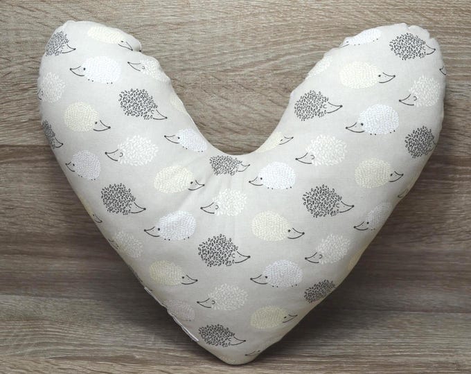 Heart pillow hedgehog, breast heart pillow, mastectomy pillow, forearm pillow, breast surgery pillow, beige with hedgehogs, hedgehog pillow, handmade