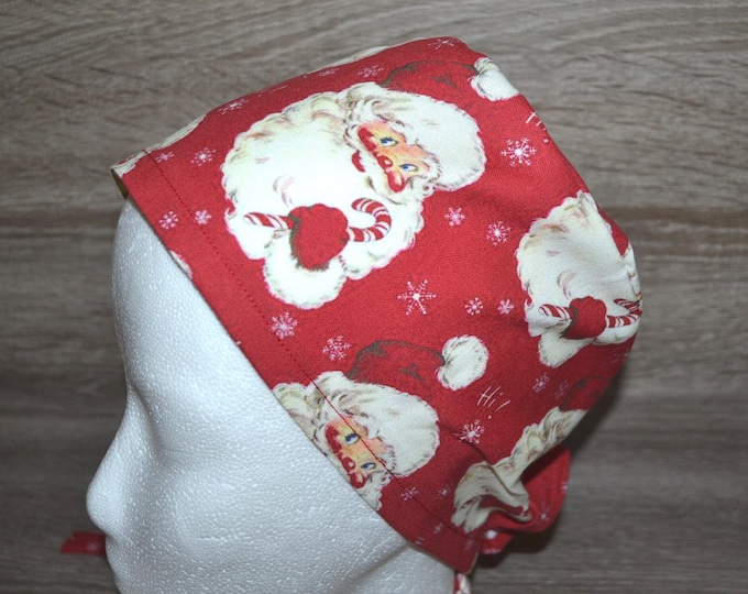 Santa Claus surgical cap, terry cloth, scrub cap, bandana, cosmetic cap, chef's hat, red with Santa Claus, Christmas surgical caps, Santa Claus cap