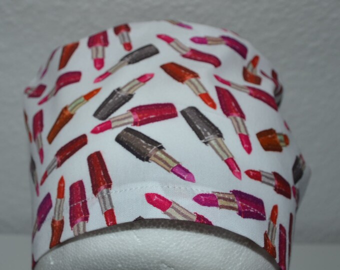 Surgical cap lipstick, scrub cap, bandana, cosmetic cap, peeling cap, surgical caps, chef's hat, white with lipsticks, handmade
