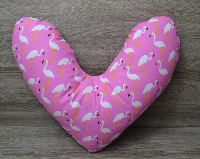 Heart pillow, chest heart pillow, mastectomy pillow, forearm pillow, breast surgery pillow, pink with white flamingos, handmade