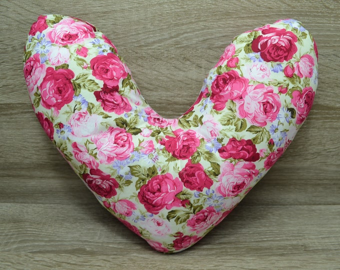 Heart pillow, chest heart pillow, mastectomy pillow, forearm pillow, breast surgery pillow, lime green with pink roses, handmade