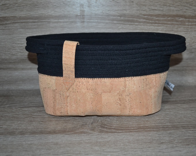 Utensilo made of natural cork and black cotton cord, cork bottom silo, utensilo, 20x14x13 cm, storage basket, basket