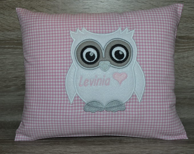 Pillow owl, owl pillow, name pillow with owl, cuddly pillow owl, 30 x 25 cm, handmade