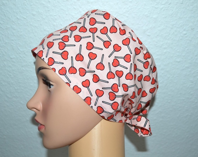 Surgical cap lollipop, scrub cap, cosmetic cap, cooking cap, bandana, peeling cap, surgical caps, pink with lollipop, handmade