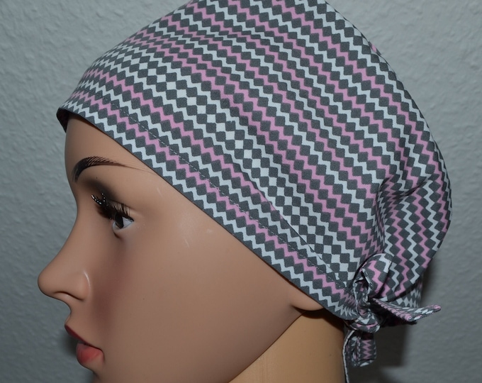 Surgical cap zigzag, scrub cap, bandana, cosmetic cap, peeling cap, surgical caps, chef's hat, gray with zigzag pattern, handmade