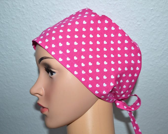 Surgical cap heart, scrub cap, cosmetic cap, bandana, peeling cap, cooking cap, surgical cap heart, pink with hearts, handmade