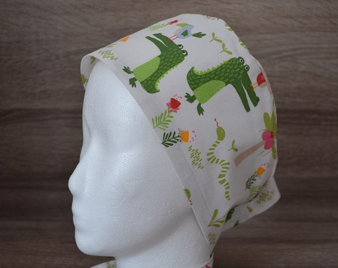 Surgical cap crocodile, scrub cap, bandana, cosmetic cap, cook's cap, cap with crocodiles, surgical caps zoo, handmade