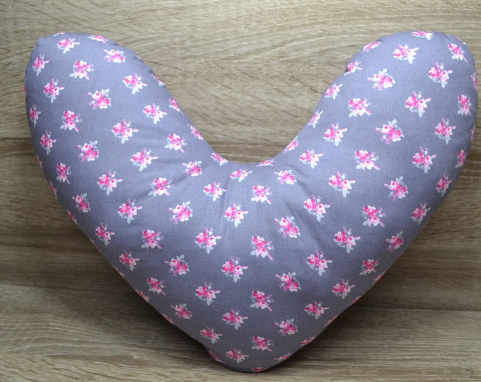 Heart pillow, breast heart pillow, mastectomy pillow, forearm pillow, breast surgery pillow, dark grey with roses, handmade
