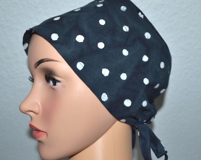 Surgical cap with polka dots, batik, scrub cap, bandana, exfoliating cap, chef's cap, cosmetic cap, surgical caps in navy blue with polka dots, batik cap