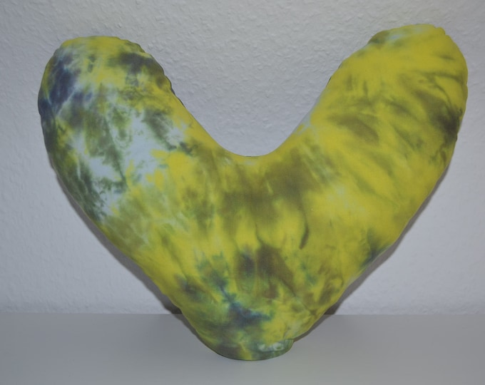 Heart pillow tie-dyed yellow gray, breast heart pillow, mastectomy pillow, forearm pillow, breast surgery pillow, batik pillow, handmade