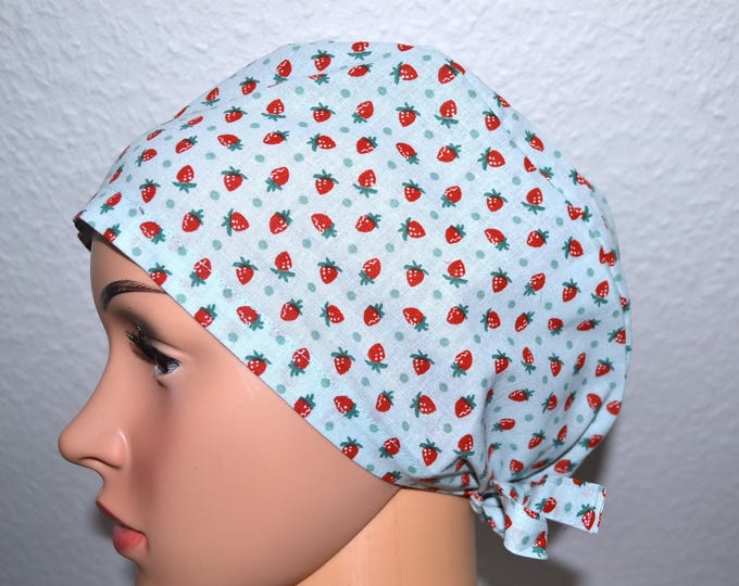 Surgical cap strawberry, scrub cap, bandana, scrub cap, chef's cap, cosmetic cap, surgical caps, light blue with strawberries, strawberry cap