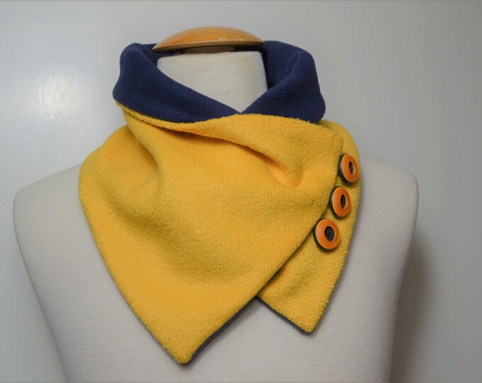 Button loop yellow, button loops, loops, scarf, scarf with buttons, yellow coat fabric, blue fleece, button loop uni yellow, loop, handmade