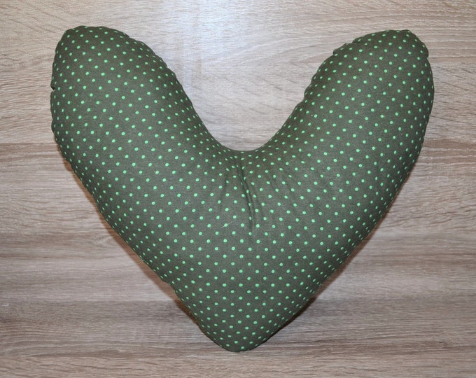 Heart pillow, breast heart pillow, mastectomy pillow, forearm pillow, breast surgery pillow, dark green with green dots, handmade