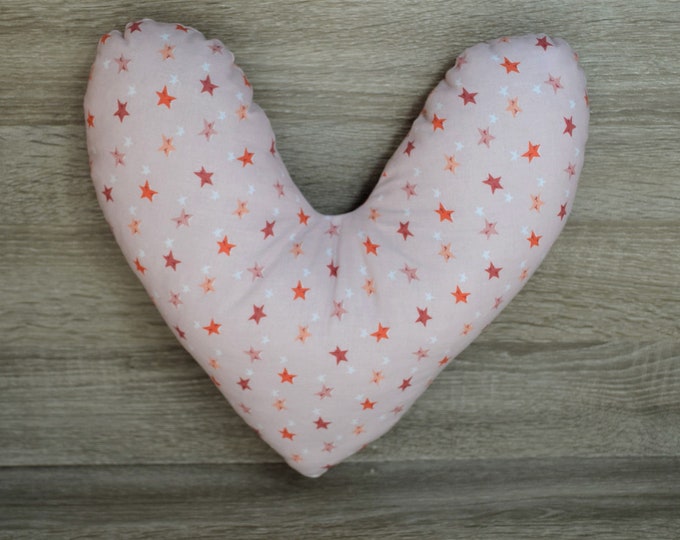 Heart pillow, breast heart pillow, mastectomy pillow, forearm pillow, breast surgery pillow, old pink with little stars, handmade