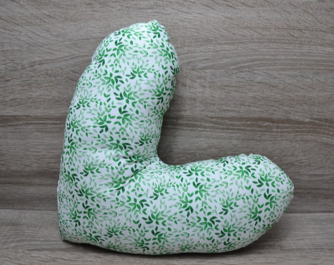 Heart pillow, chest heart pillow, mastectomy pillow, forearm pillow, breast surgery pillow, white with green leaves, handmade
