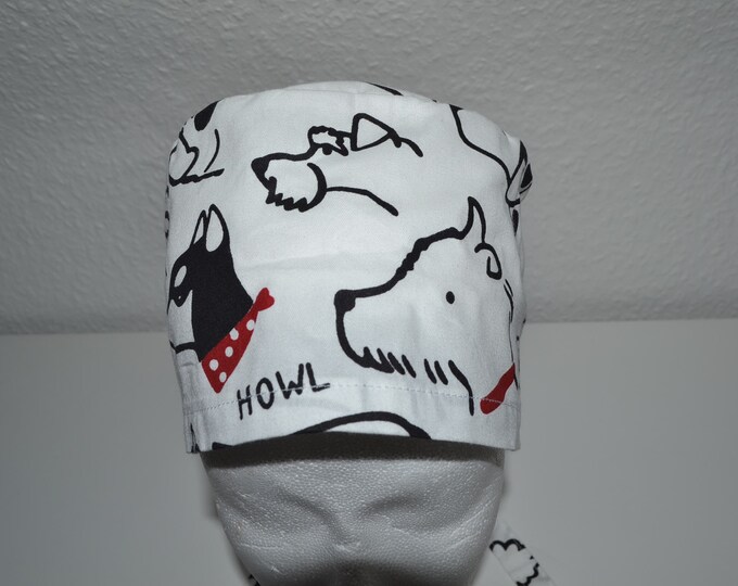 Surgical cap dog, scrub cap, bandana, cosmetic cap, chef's hat, peeling cap, surgical caps, white with dogs, handmade