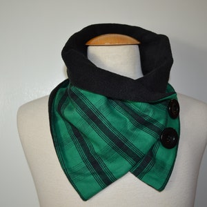Button loop checked, button loops, loops, scarf, scarf with buttons, cotton jersey black fleece, button loop checks, loop, handmade