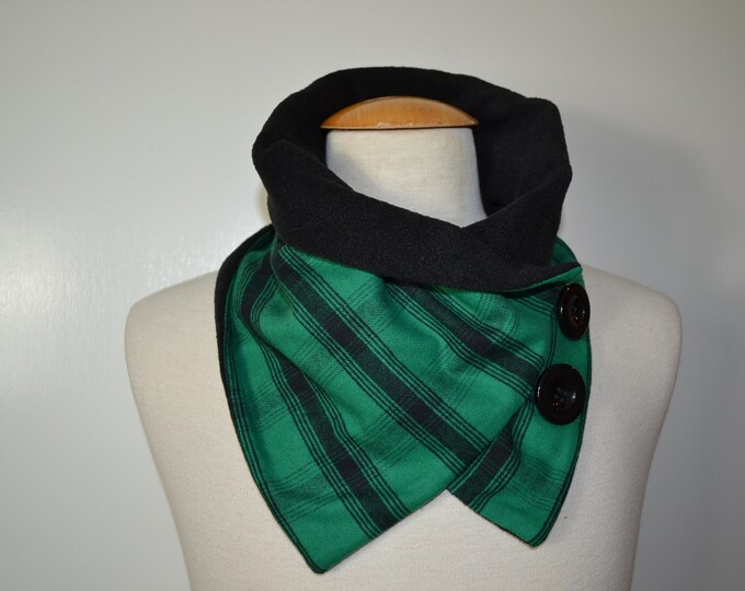 Button loop checked, button loops, loops, scarf, scarf with buttons, cotton jersey black fleece, button loop checks, loop, handmade