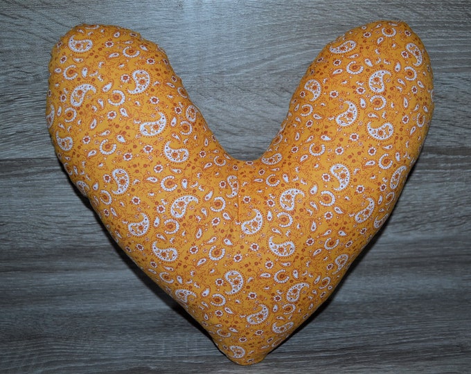 Heart pillow, chest heart pillow, mastectomy pillow, forearm pillow, breast surgery pillow, orange with paisley, handmade