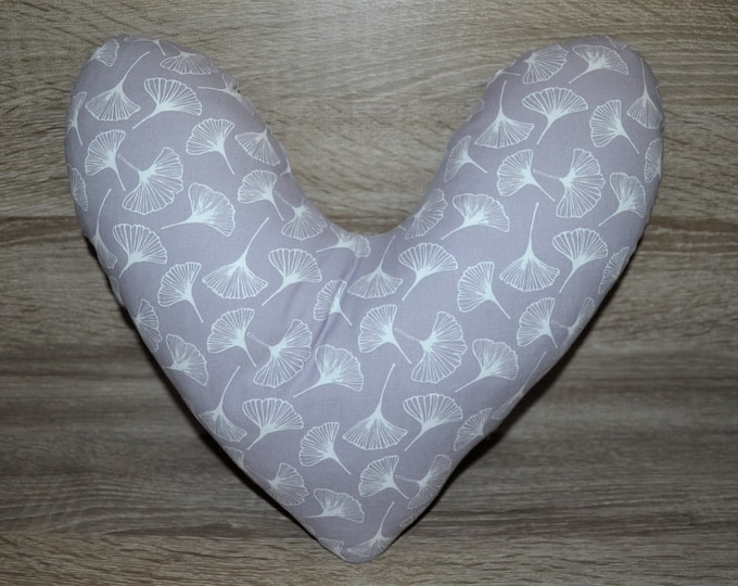 Heart pillow, breast heart pillow, mastectomy pillow, forearm pillow, breast surgery pillow, gray with ginkgo leaves, handmade