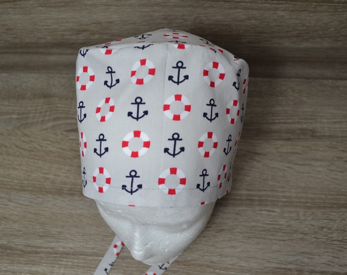 Surgical cap anchor, scrub cap, bandana, cosmetic cap, peeling cap, chef's hat, surgical caps, gray with anchors maritime, handmade