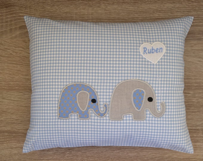 Pillow 2 small elephants, pillow elephant, name pillow elephant, baptism pillow, birth pillow elephant, elephant pillow, children's pillow,