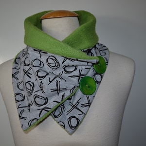 Button loop tic-tac-toe, button loops, loops, scarf, scarf with buttons, cotton jersey green fleece, button loop checks, loop, handmade