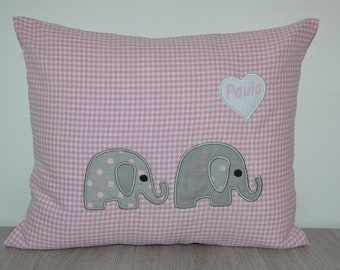 Pillow 2 small elephants, pillow elephant, name pillow elephant, baptism pillow, birth pillow elephant, elephant pillow, children's pillow,
