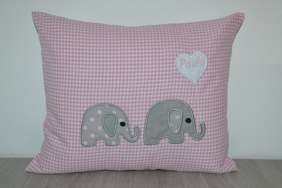 Almohada elefantes pequeños, almohada elefante, nombre almohada elefante,  almohada de bautismo, almohada de nacimiento elefante, almohada de
