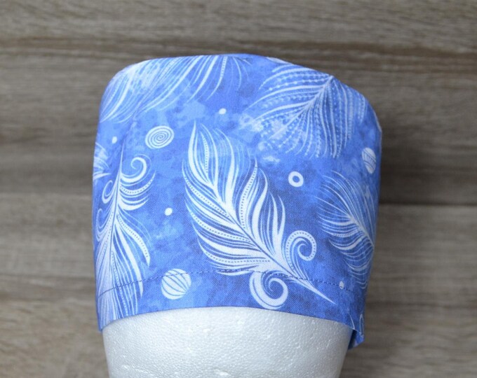 Surgical cap feather, scrub cap, bandana, scrub hat, cosmetic cap, chef's hat, feather cap, surgical cap blue with white feathers, handmade