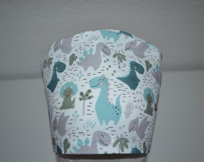 Surgical cap dragon with terry cloth band, scrub cap, bandana, cosmetic cap, peeling cap, surgical caps, chef's hat, white with dinosaurs, handmade