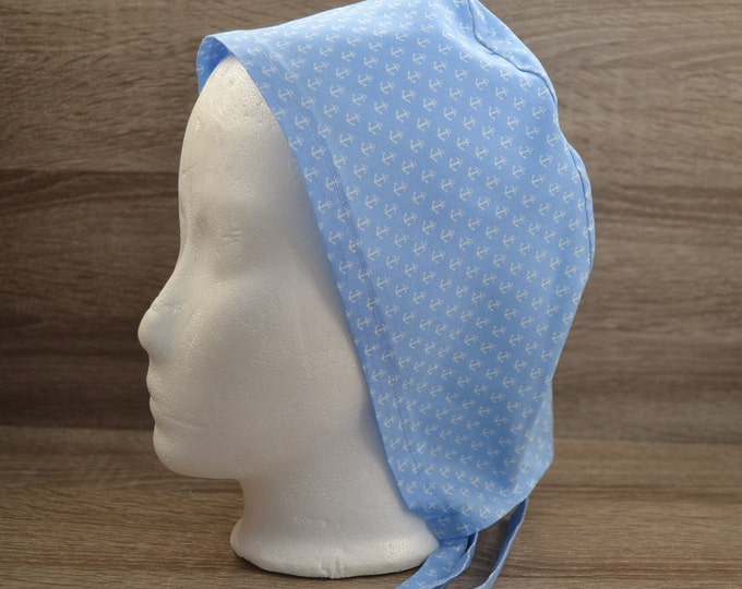 Surgical cap anchor, bandana, surgical scrub cap, cooking cap, light blue with small anchors, surgical cap anchor, handmade