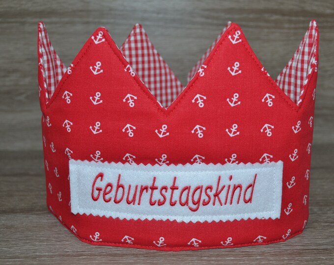 Birthday crown anchor, crown, children's crown, name crown, red with anchor, crown with name, birthday crown with name, children's birthday