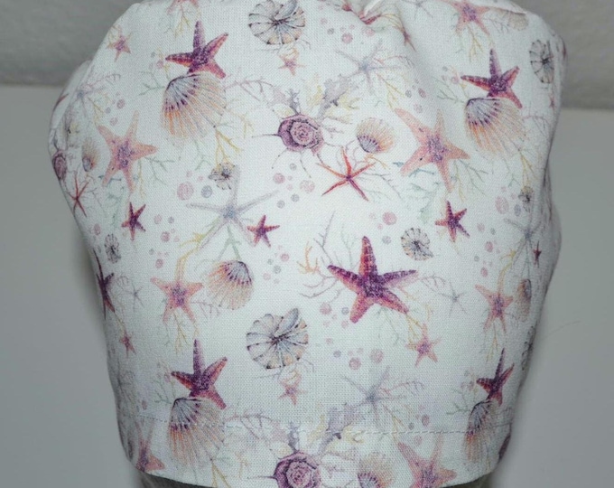 Surgical cap starfish terry cloth band, scrub cap, cosmetic cap, cooking cap, bandana, peeling cap, surgical caps, white starfish maritime, handmade