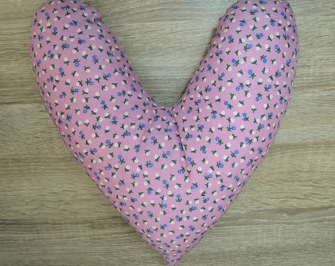 Heart pillow, chest heart pillow, mastectomy pillow, forearm pillow, breast surgery pillow, lilac with stray flowers, handmade