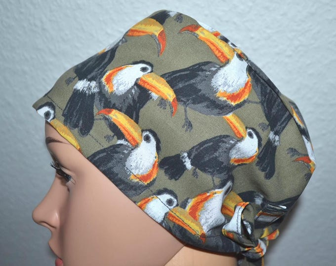 Surgical cap toucan, scrub cap, bandana, cosmetic cap, chef's hat, peeling cap, surgical cap, bird cap, olive green surgical cap with birds