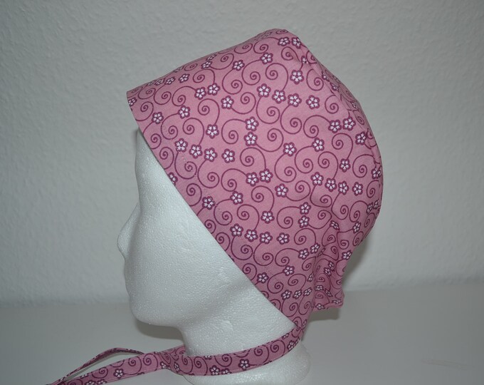 Surgical cap flowers, scrub cap, bandana, cosmetic cap, chef's hat, peeling cap, surgical caps, pink with tendrils, handmade